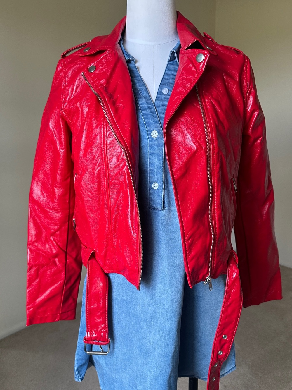 Forever 21 Bright Red Faux Leather Moto Jacket